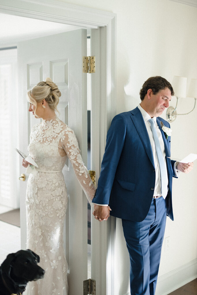 Catherine and Taylor’s fall wedding ceremony at the Inn at Perry Cabin in St. Michaels Maryland overlooking the Chesapeake Bay