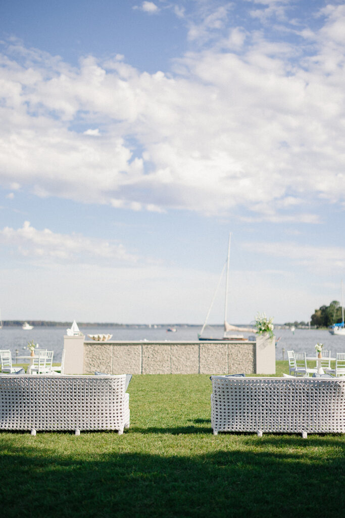 Sailcloth tent wedding reception at the Inn at Perry Cabin in St. Michael's, Maryland, overlooking the Chesapeake Bay during Catherine and Taylor's fall wedding.