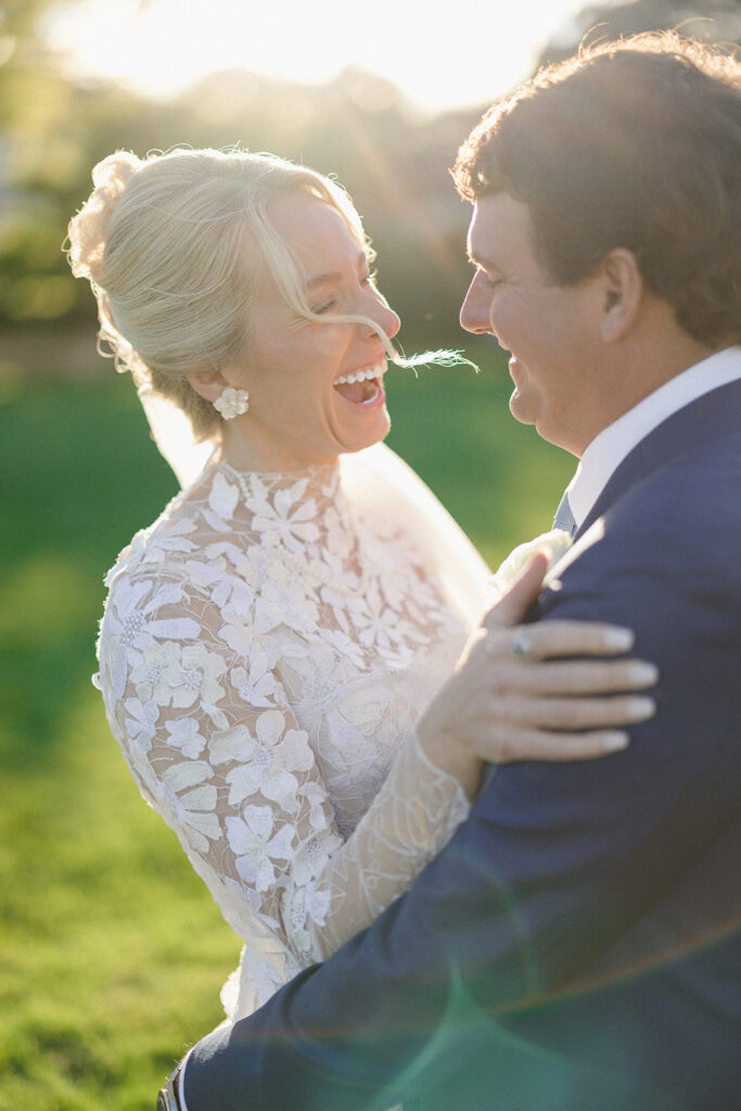 Catherine and Taylor’s fall wedding ceremony at the Inn at Perry Cabin in St. Michaels Maryland overlooking the Chesapeake Bay