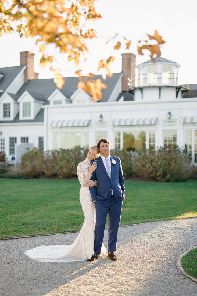 Catherine and Taylor’s fall wedding ceremony at the Inn at Perry Cabin in St. Michaels Maryland overlooking the Chesapeake Bay