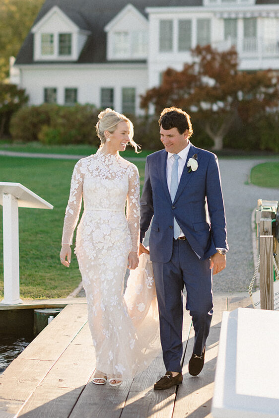 Catherine and Taylor’s fall wedding ceremony at the Inn at Perry Cabin in St. Michaels Maryland overlooking the Chesapeake Bay