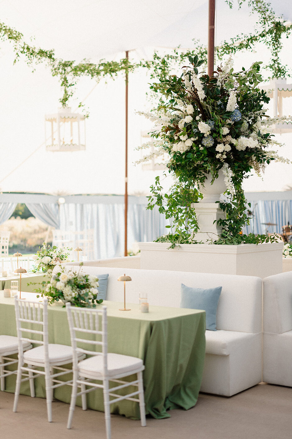 Sailcloth tent wedding reception at the Inn at Perry Cabin in St. Michael's, Maryland, overlooking the Chesapeake Bay during Catherine and Taylor's fall wedding.