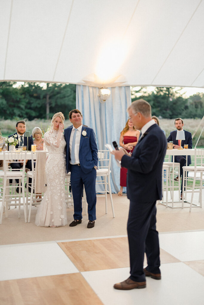 Sailcloth tent wedding reception at the Inn at Perry Cabin in St. Michael's, Maryland, overlooking the Chesapeake Bay during Catherine and Taylor's fall wedding.