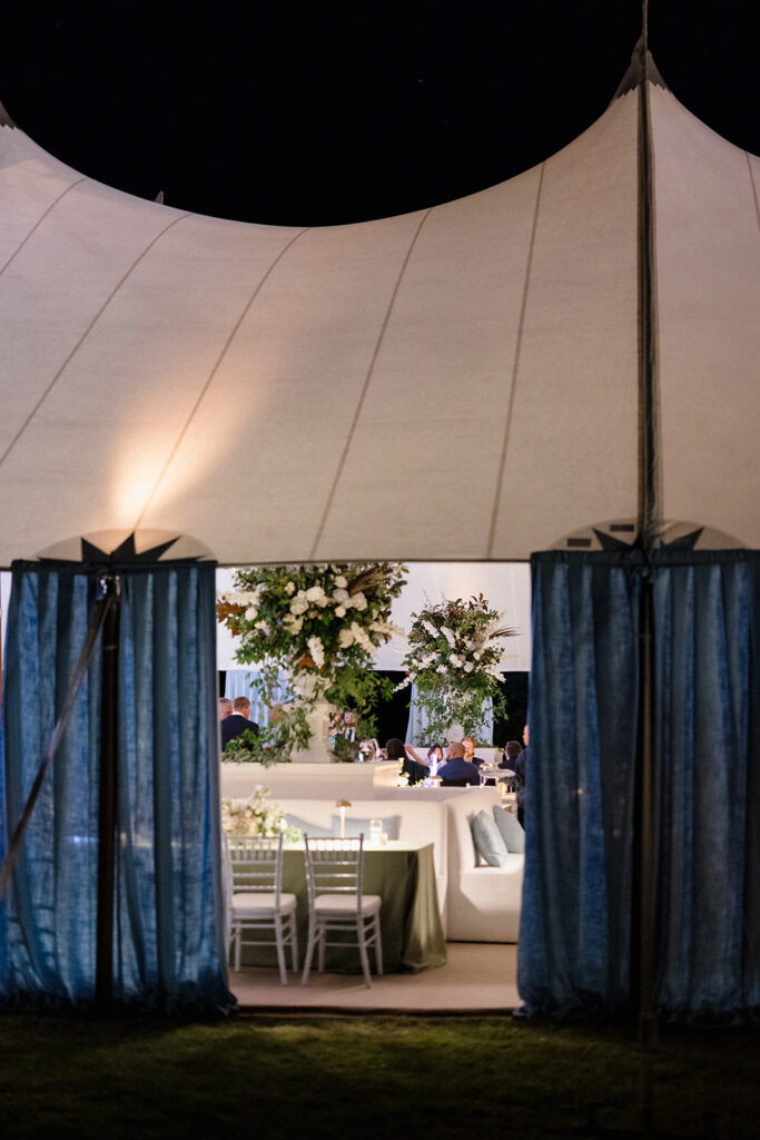 Sailcloth tent wedding reception at the Inn at Perry Cabin in St. Michael's, Maryland, overlooking the Chesapeake Bay during Catherine and Taylor's fall wedding.