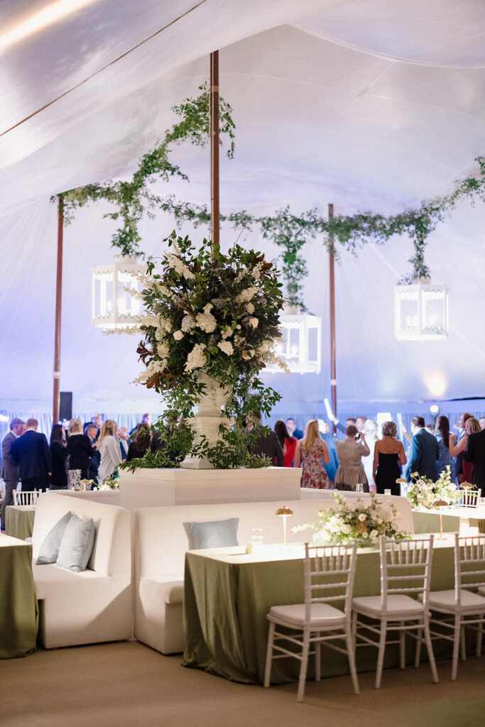 Sailcloth tent wedding reception at the Inn at Perry Cabin in St. Michael's, Maryland, overlooking the Chesapeake Bay during Catherine and Taylor's fall wedding.