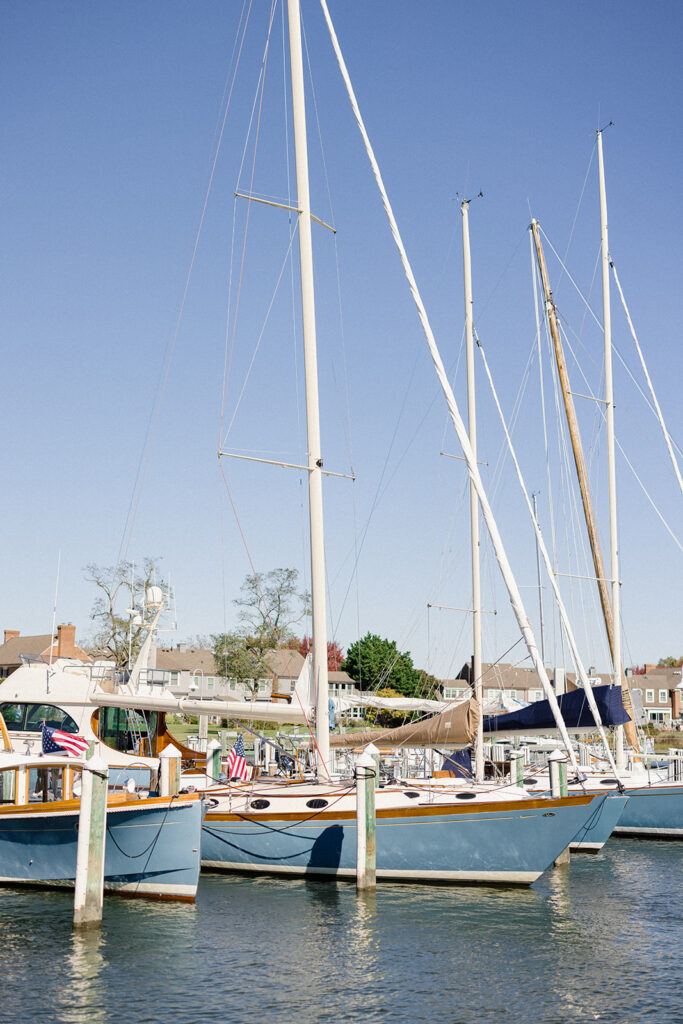 Catherine and Taylor’s fall wedding ceremony at the Inn at Perry Cabin in St. Michaels Maryland overlooking the Chesapeake Bay